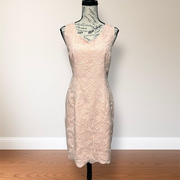 Antonio Melani Peach Embroidered Sheath Mini Dress Sleeveless Feminine Glam 12 - Picture 1 of 9